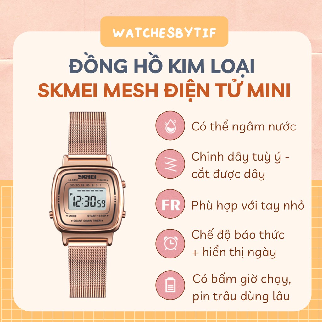 Đồng hồ nữ SKMEI MESH kim loại rose gold size 22mm